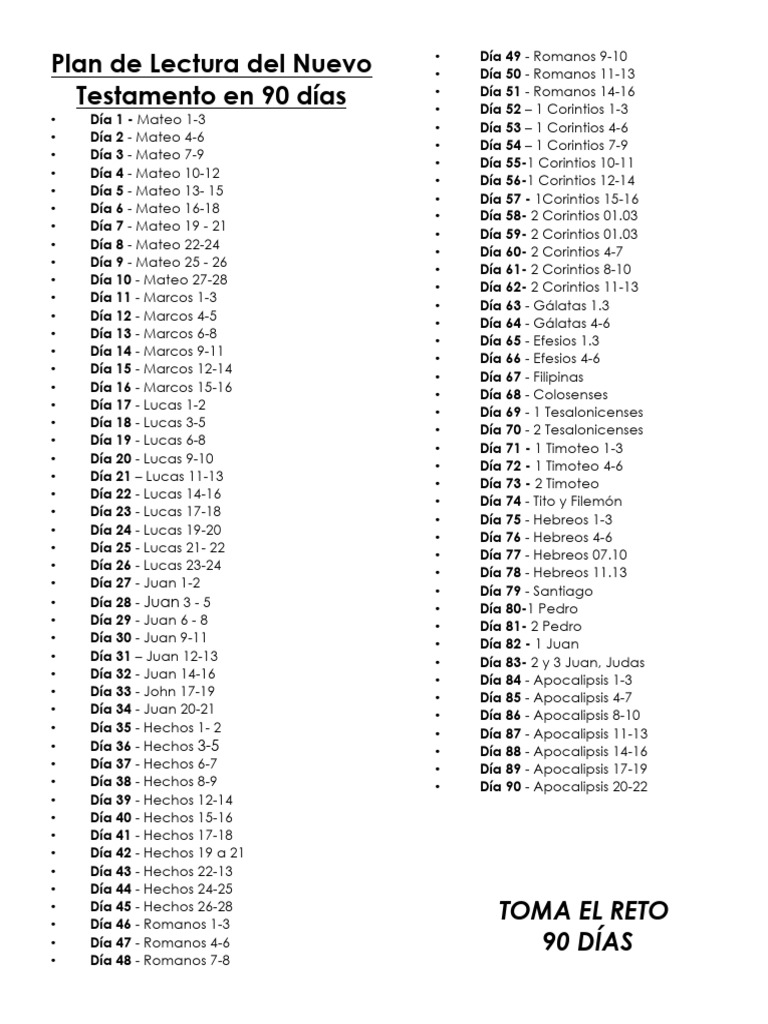 Plan De Lectura NT 90 D as PDF Textos Cristianos Antiguos Textos 