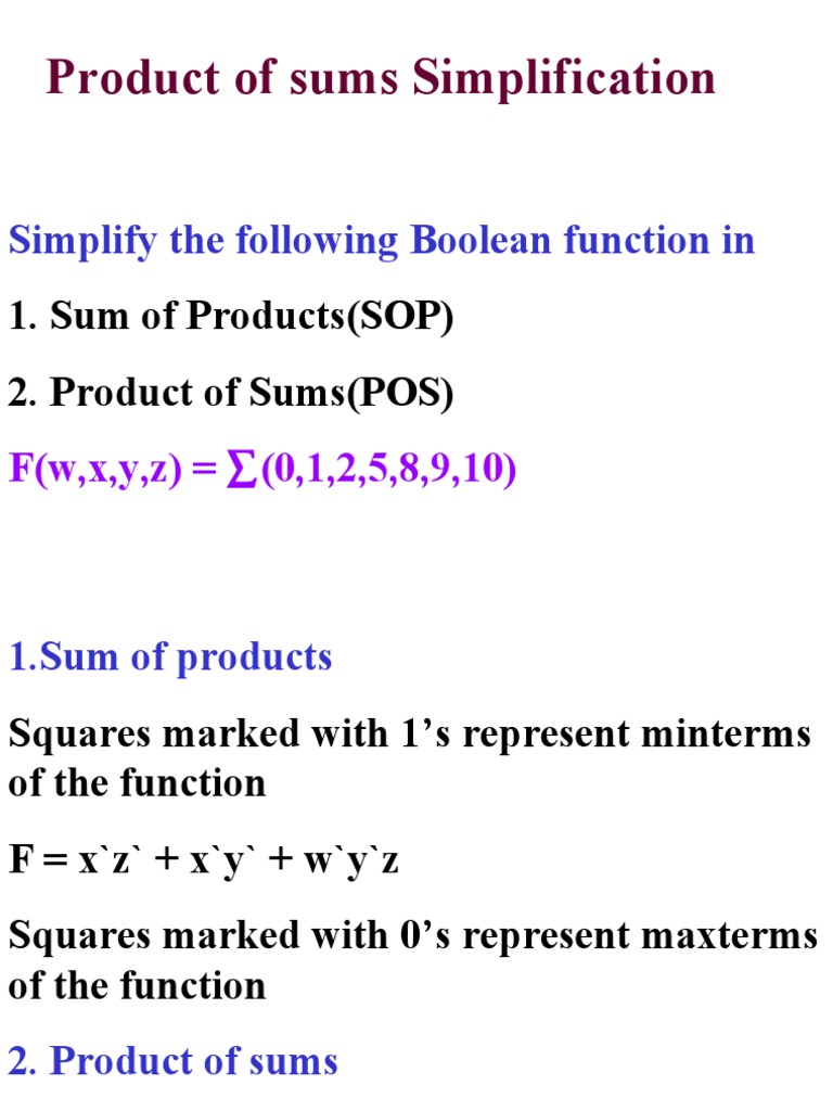 Product of Sums Simplification: Simplify The Following Boolean Function ...