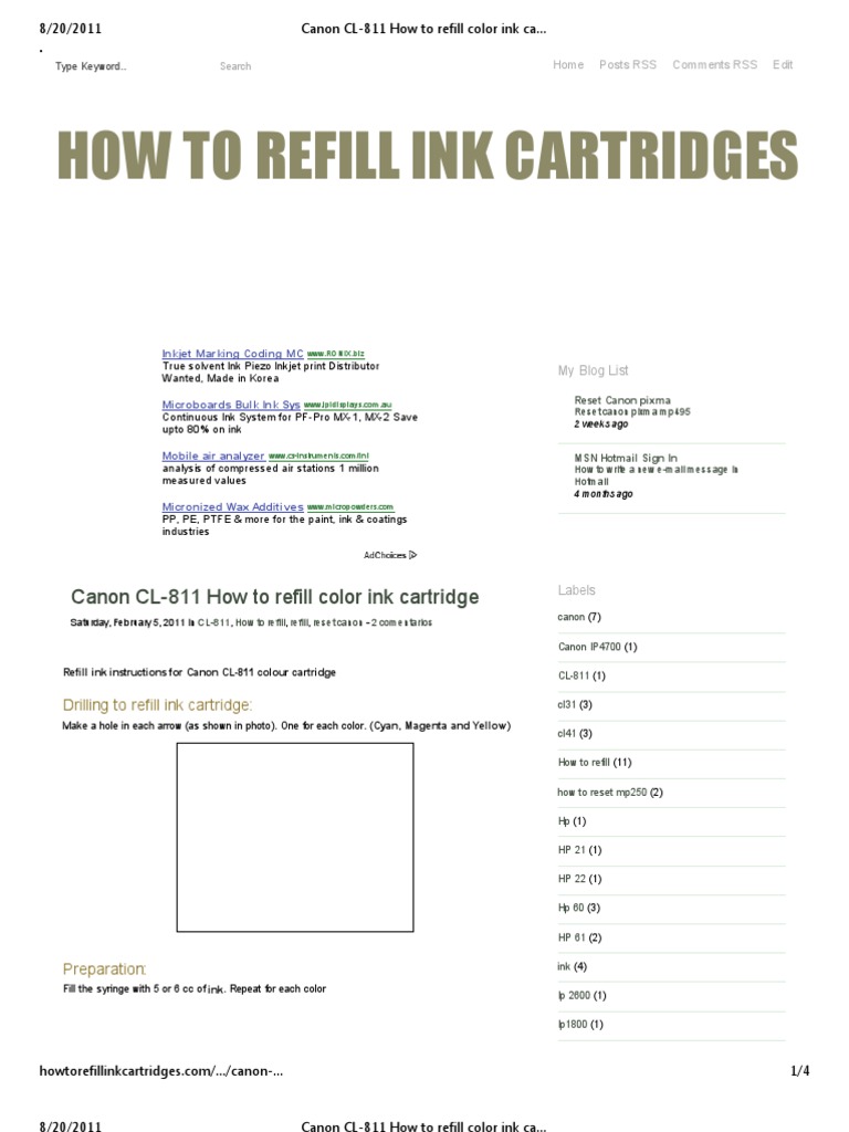 Canon CL811 How To Refill Color Ink Cartridge How To Refill Ink