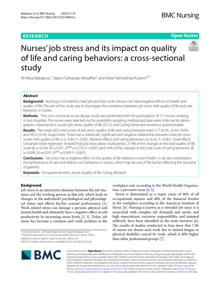 NCCN - Nurses' Job Stress and Its Impact On Quality | PDF ...