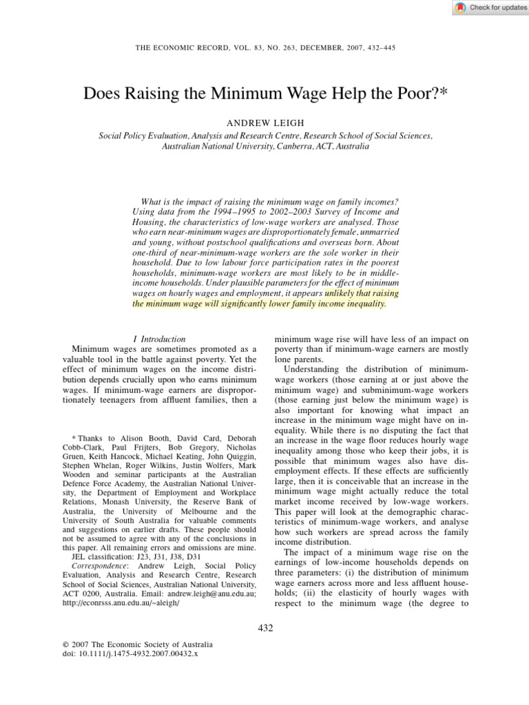Minimum Wages and Family Income Inequality | PDF | Minimum Wage ...