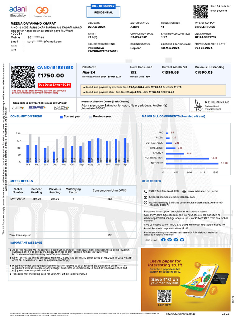 Residential Electricity Bill Summary | PDF | Cheque | Payments