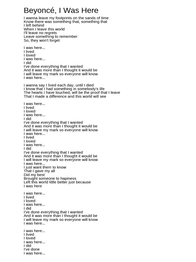 Beyonce I Was Here Pdf