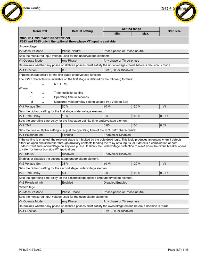 Voltage and Frequency Protection Settings | PDF | Electronic ...