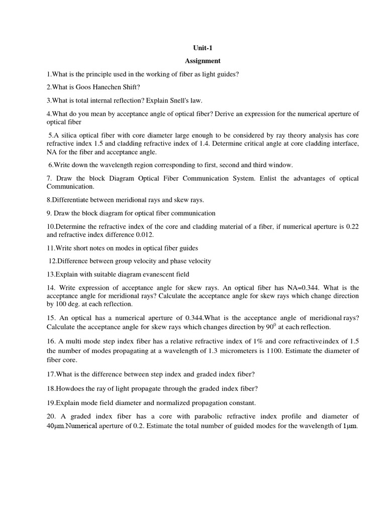 Unit1 Assignment OPTICAL COMMUNICATION AKTU 5TH SEM ECE PDF