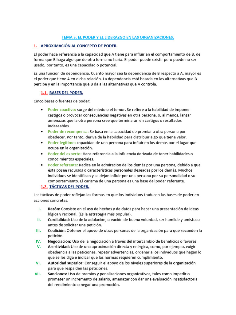 Tema 5 | PDF | Liderazgo | Poder (social y político)
