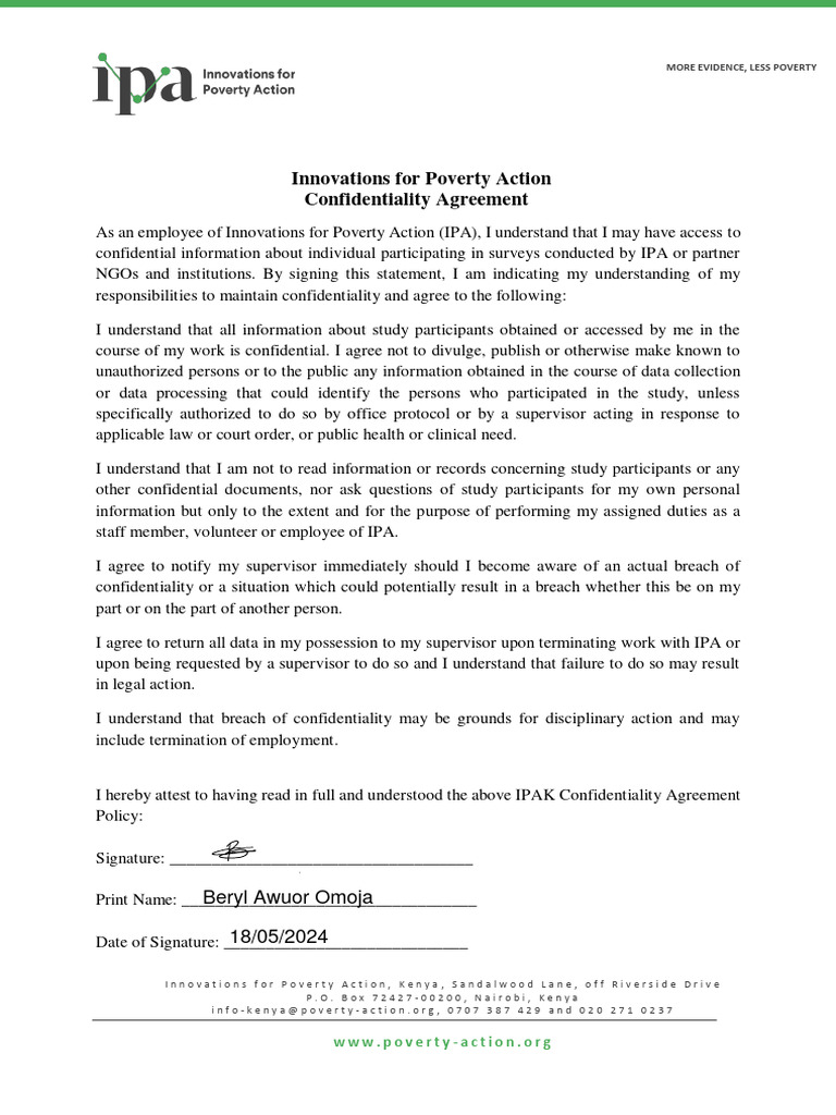 IPA Confidentiality Agreement Policy | PDF | Confidentiality | Employment