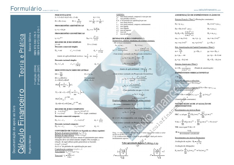 Formulario Calculo Financeiro | PDF | Juros | Ensino de Matemática