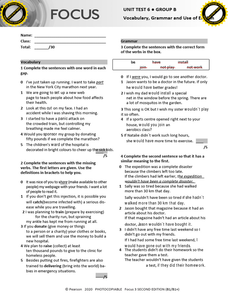 Focus 3 Unit 6 Test - Group B | PDF