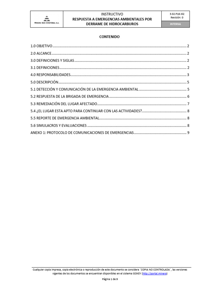Instructivo para Emergencias por Derrame de Hidrocarburos | PDF ...