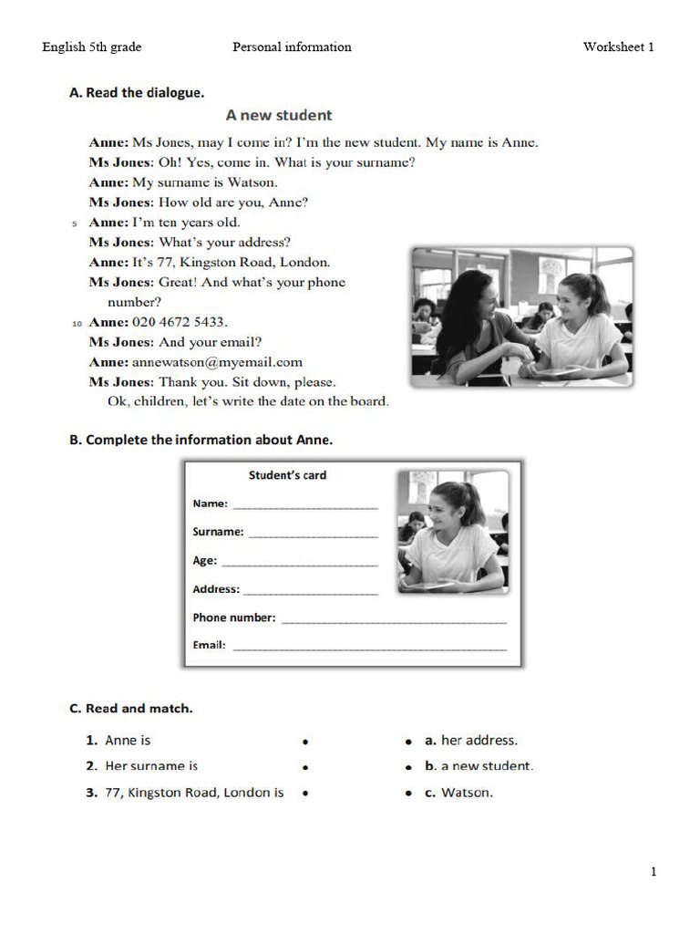 Personal Information - Worksheet 1 | PDF | Semantic Units | Morphology