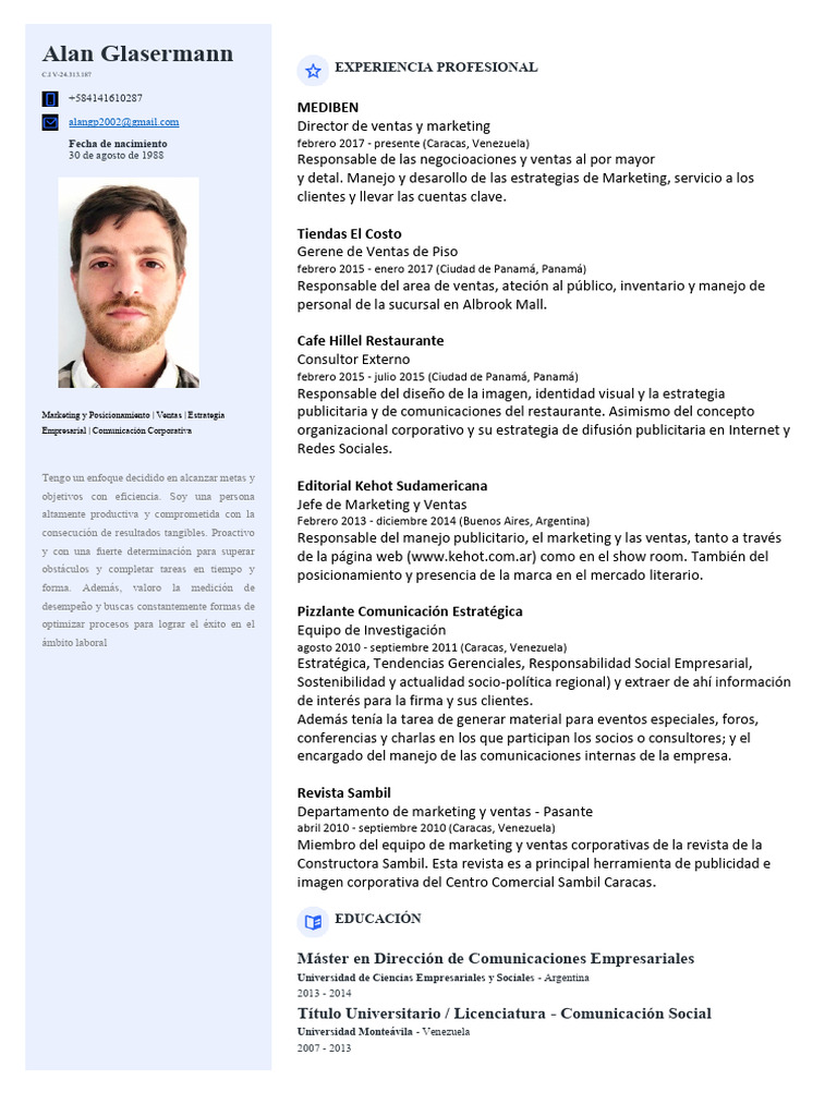 Alan-Glasermann CV VyM | PDF | Marketing | Publicidad