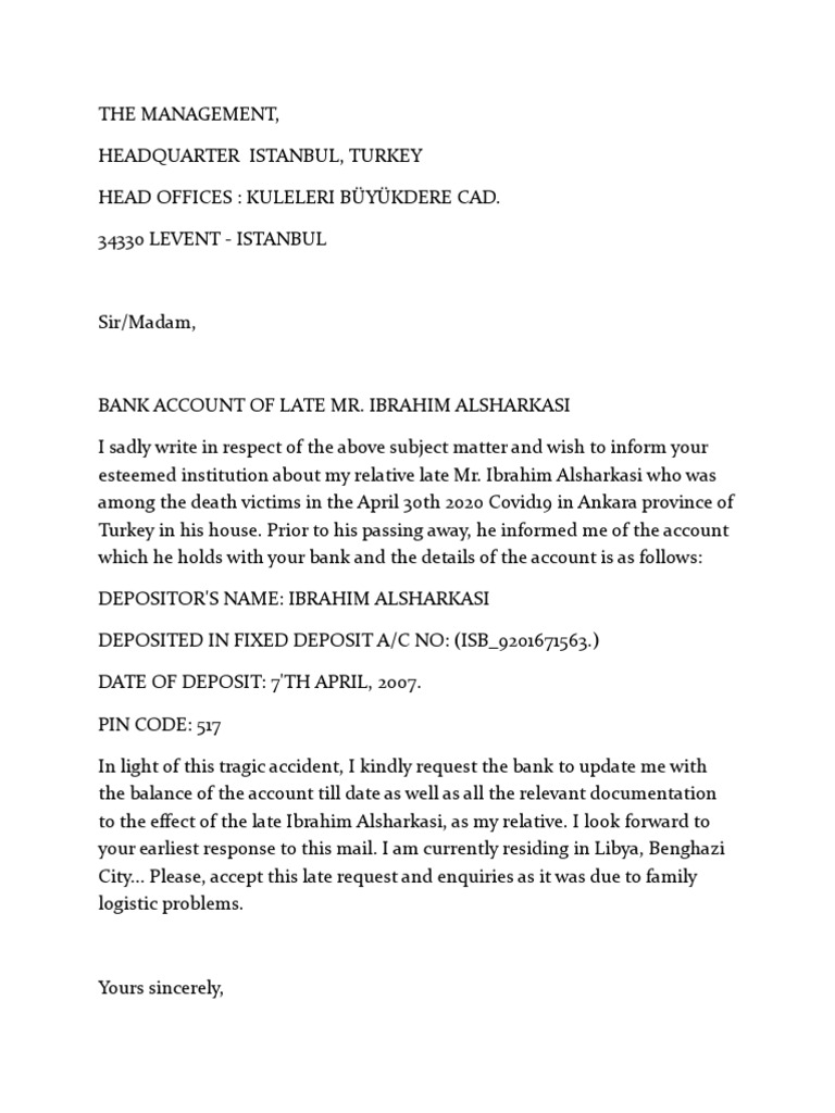 Bank Inquiry for Deceased Relative | PDF | Politics | Social Science