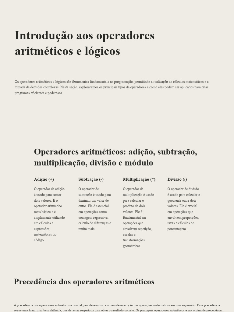 Operadores Aritméticos em Programação | PDF | Aritmética | Matemática