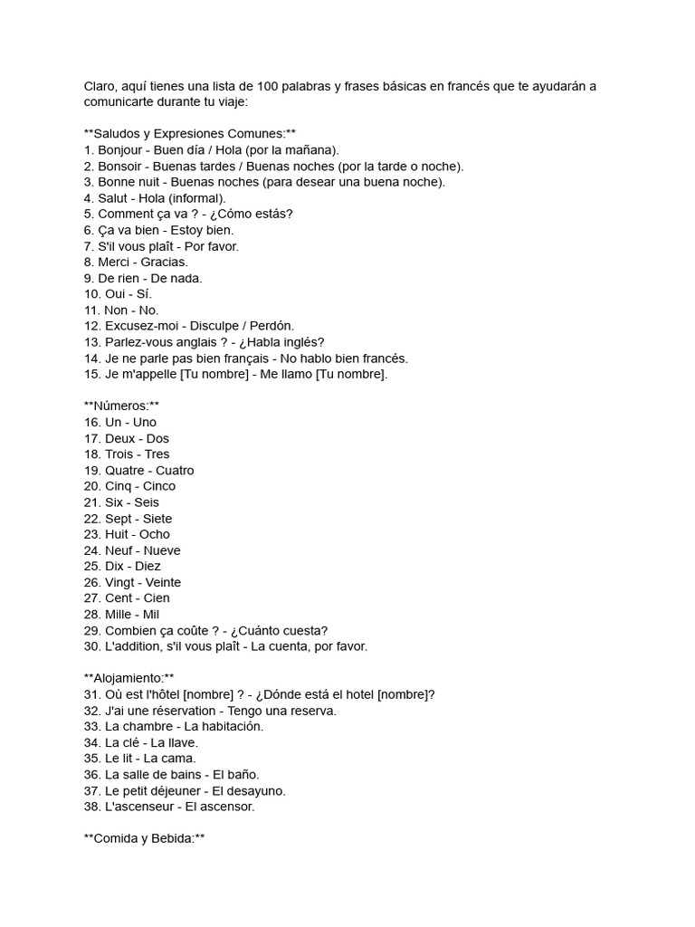 100 Palabras Básicas En Francés Pdf