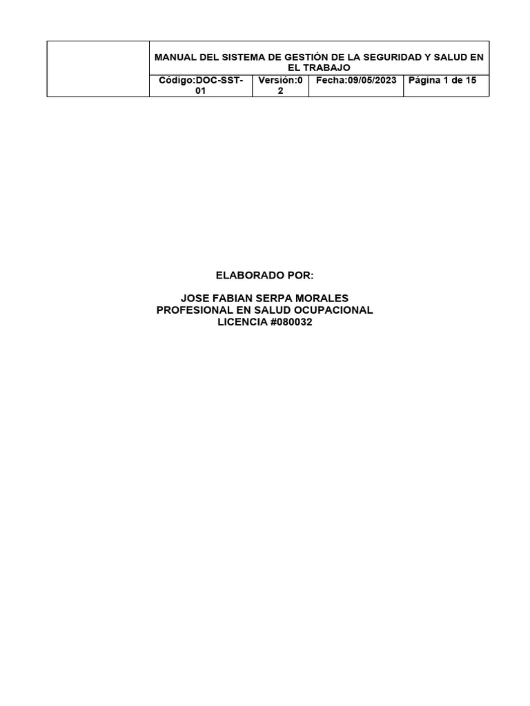 MA-SST-01 Manual Del SG-SST (2) . | Descargar gratis PDF | Riesgo | Valores