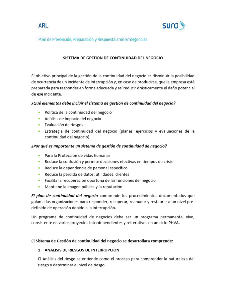 Gestión de Continuidad del Negocio | PDF | Riesgo | Business