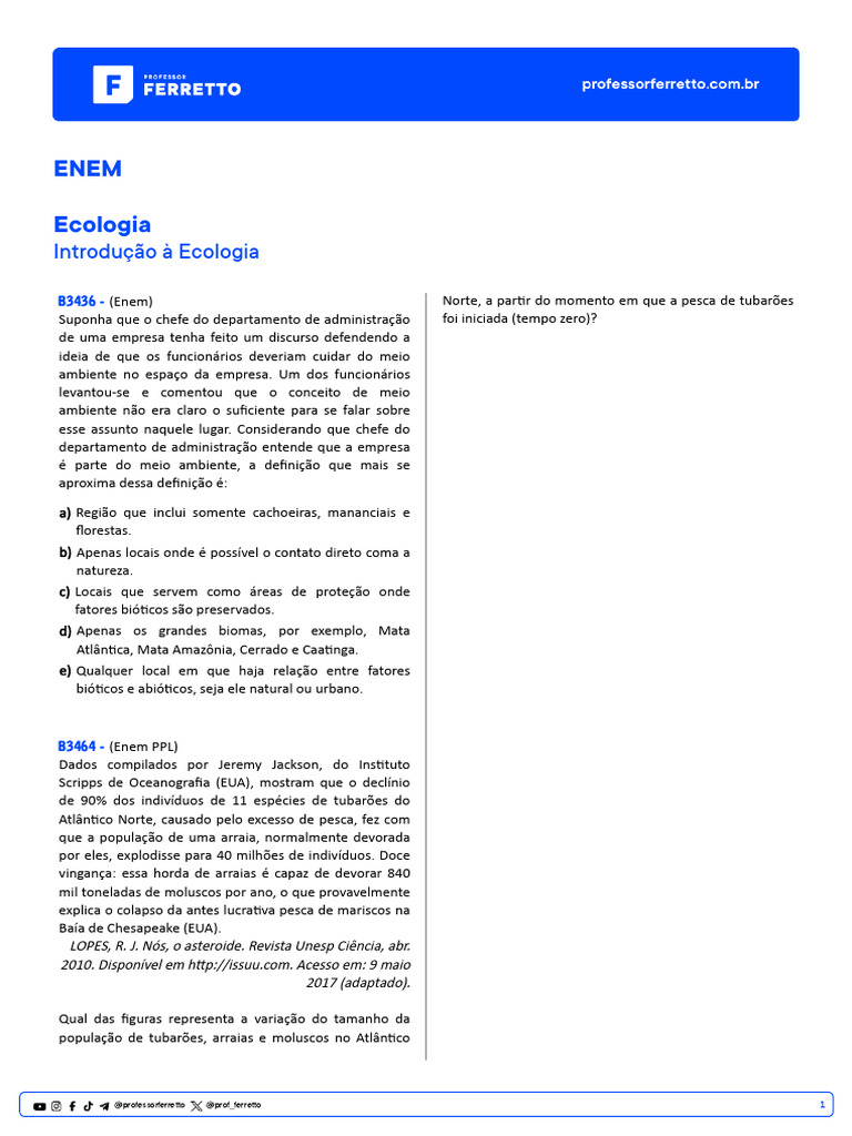 Questões de Ecologia no ENEM | PDF | Ecologia | Recife de corais