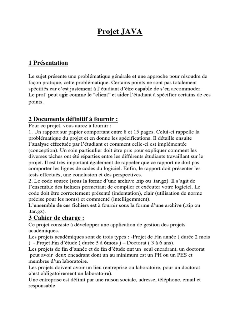 Gestion de Projets Académiques JAVA | PDF | Java (Langage de ...