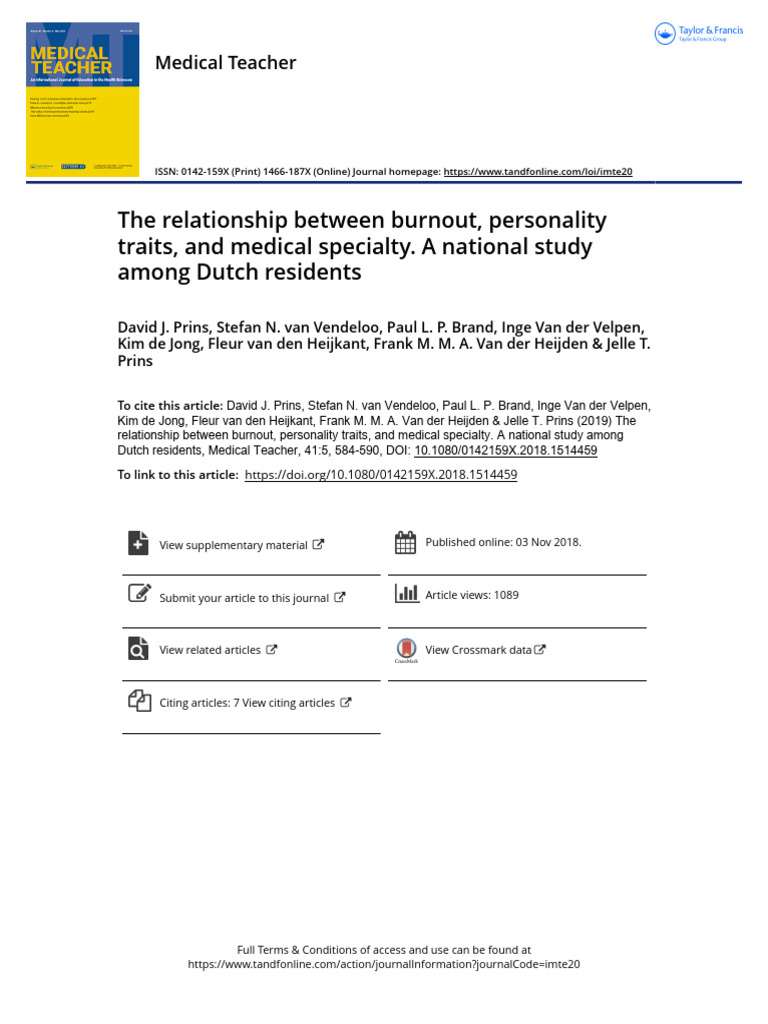 The Relationship Between Burnout Personality Traits and Medical ...