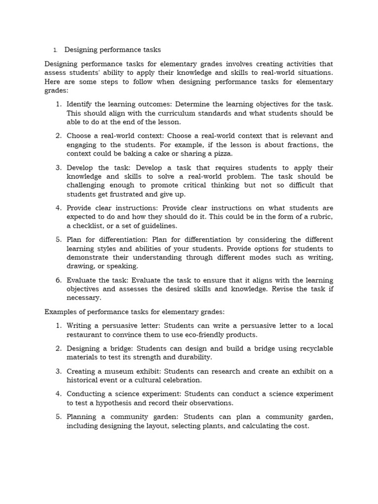 Performance Taks | PDF | Rubric (Academic) | Learning