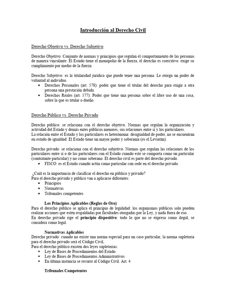 Clasificación y Principios del Derecho Civil | PDF | Bienes (Ley ...