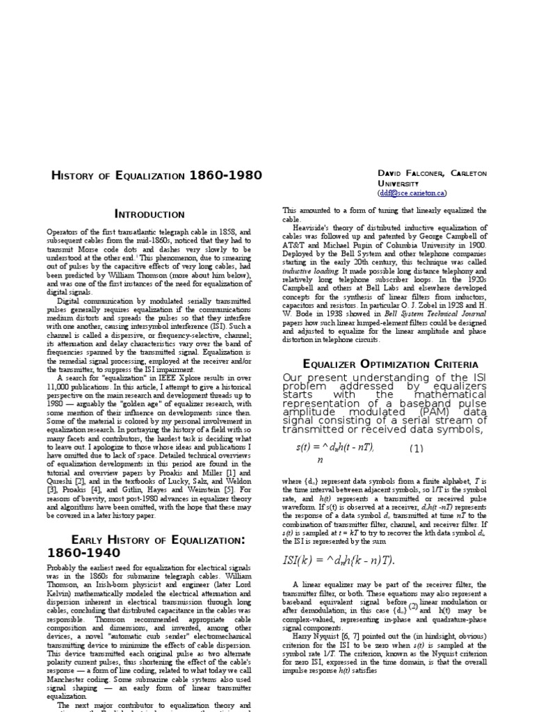 History of EqualisationIeee PDF Orthogonal Frequency Division