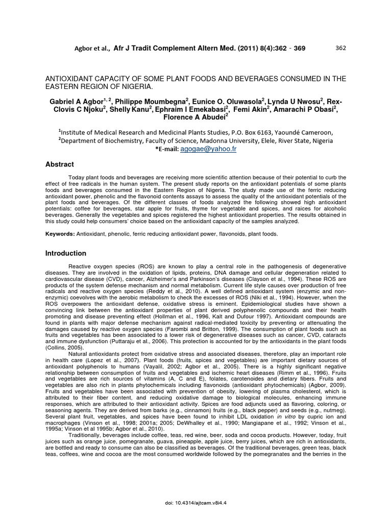 Antioxidant Capacity of Nigerian Plant Foods | PDF | Polyphenol ...