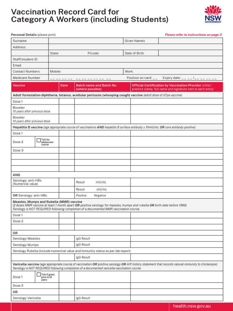 Record Card Hcws Students | PDF | Vaccines | Diseases And Disorders