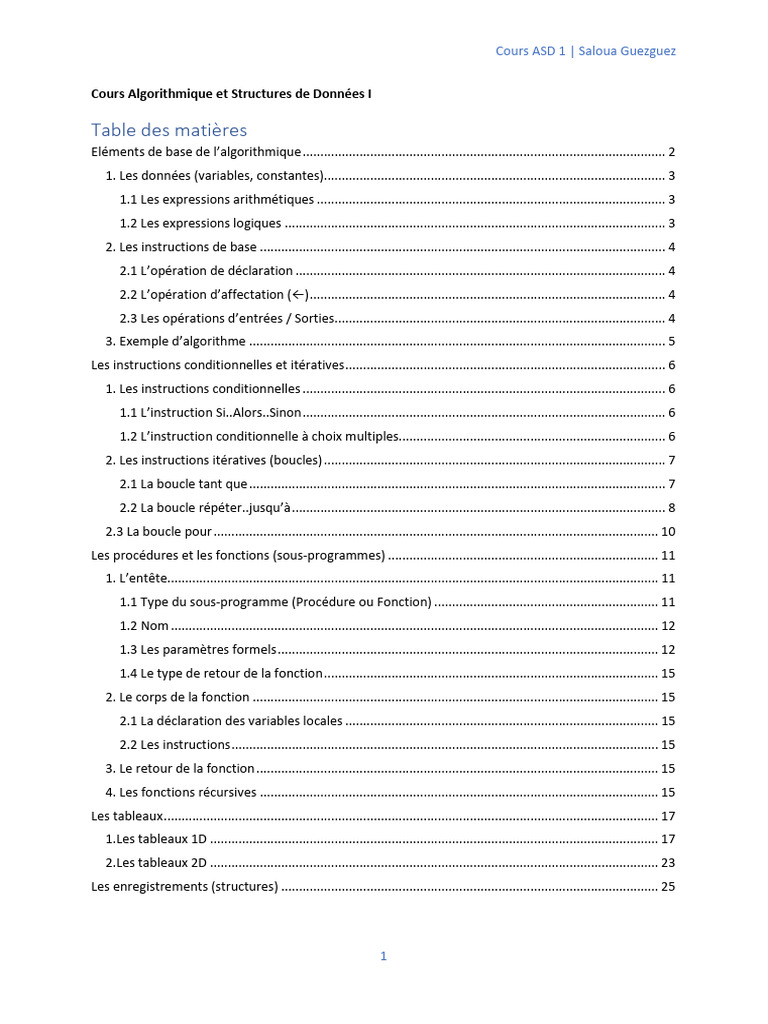 Cours Algorithmique et Structures de Données | PDF | Programmation ...