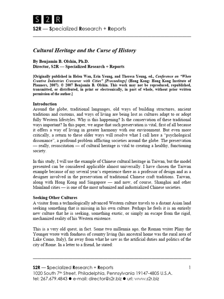 Writing papers cultural heritage and the curse of history text