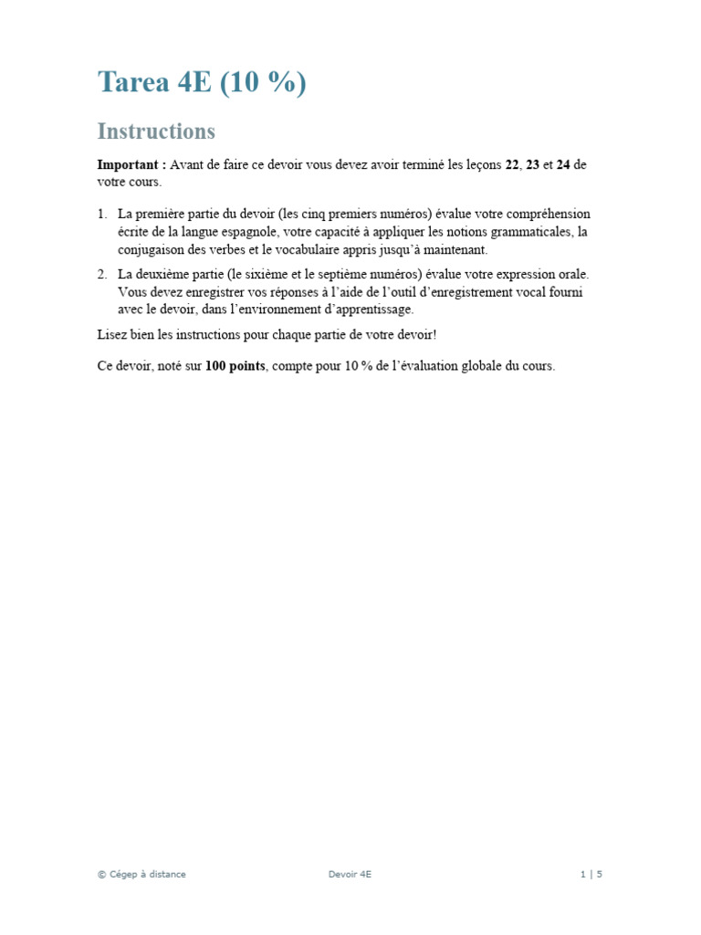 Devoir 4 Espagnol | PDF
