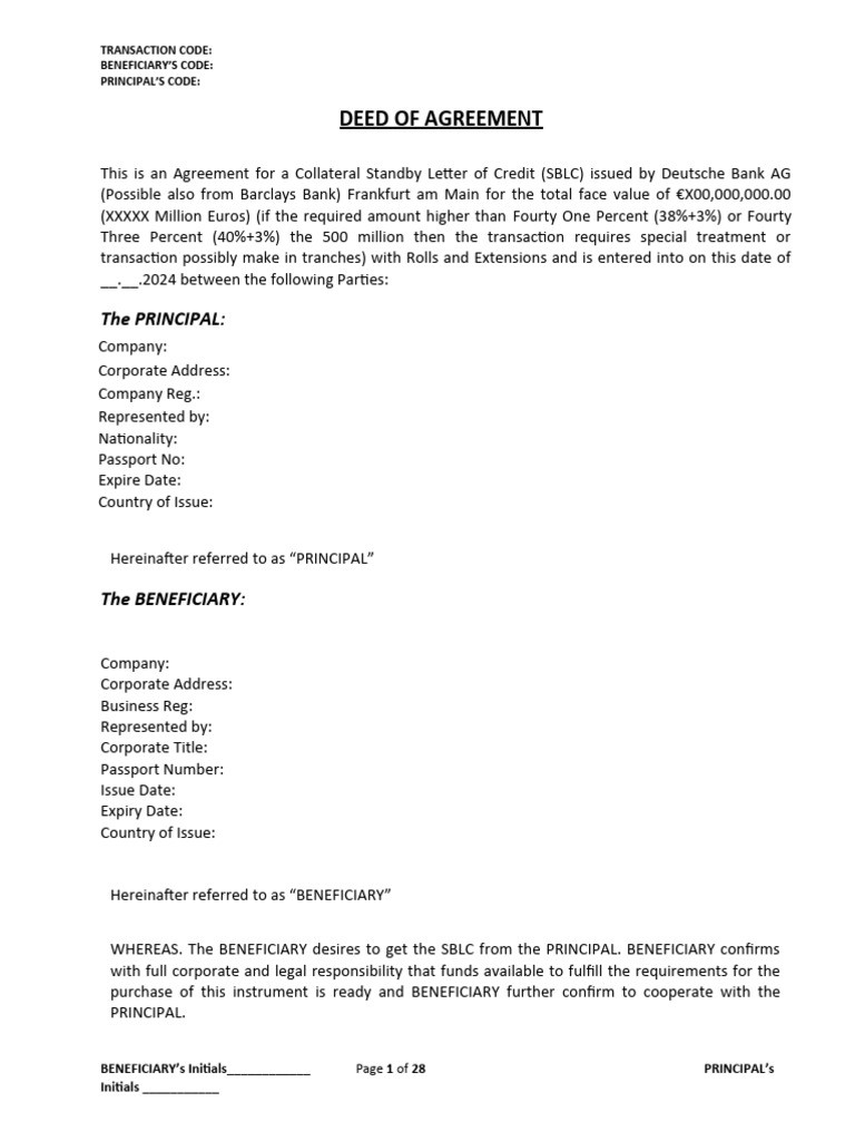Doa DB SBLC | PDF | Letter Of Credit | Banks