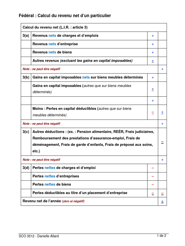 Calcul du revenu net imposable | PDF | Impôt sur le revenu | Revenus