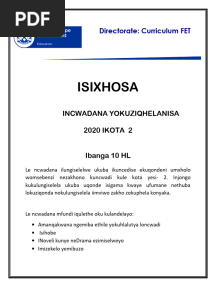 IsiXhosa Ibanga Le-10 HL Incwadana Yokuziqhelanisa