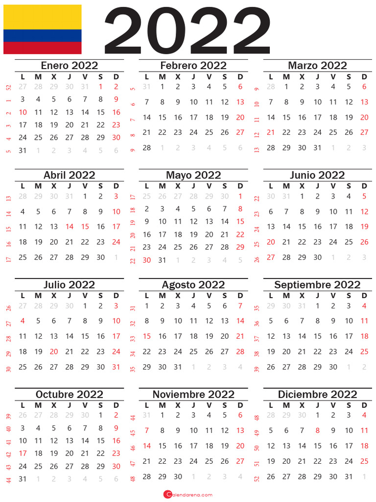 Calendario 2022 con Festivos Colombia | PDF