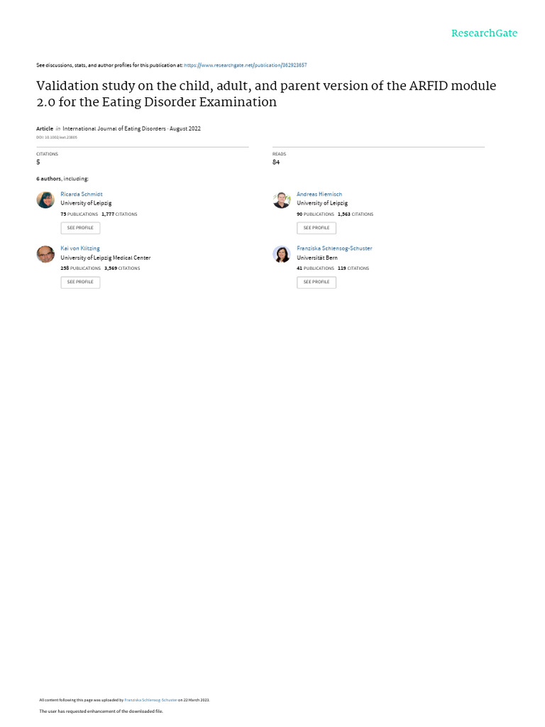 ARFID Module 2.0 Validation Study | PDF | Mental Disorder | Eating Disorder