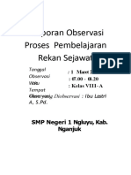 Laporan Observasi Proses Pembelajaran Rekan Sejawat, LASTRI A, S.PD