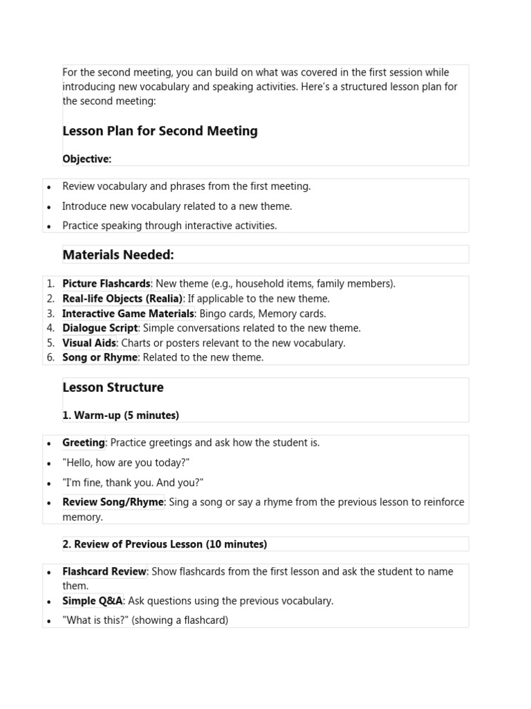 For The Second Meeting | PDF | Flashcard | Vocabulary