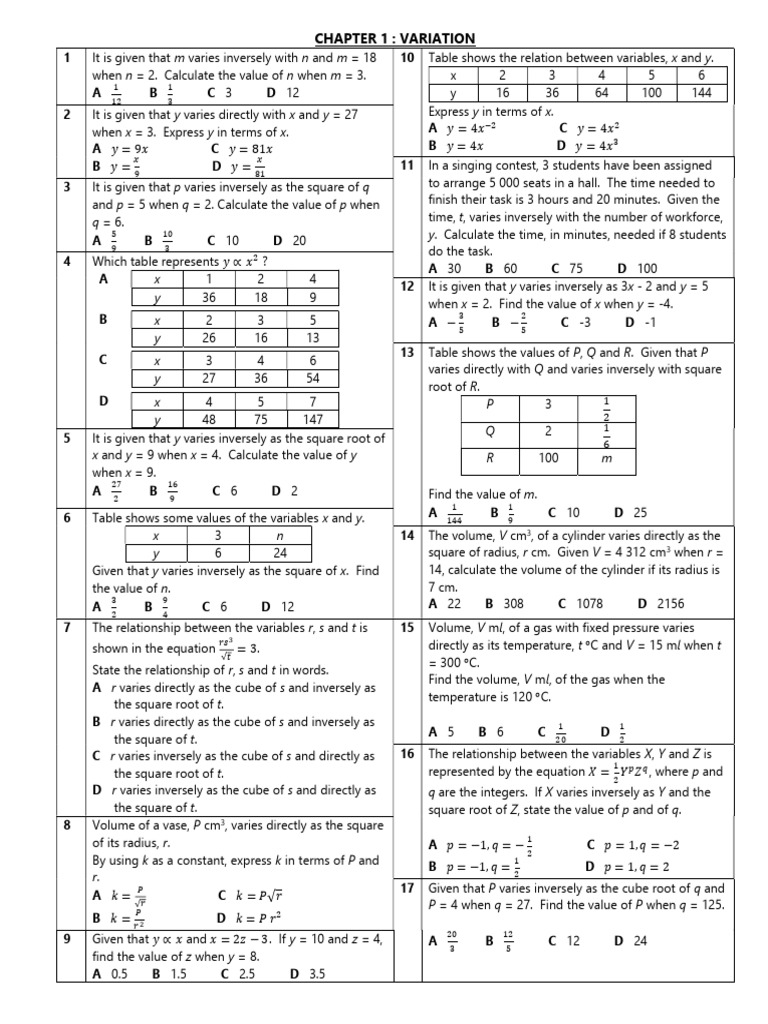 Variation Concepts in Mathematics | PDF | Gases | Square Root