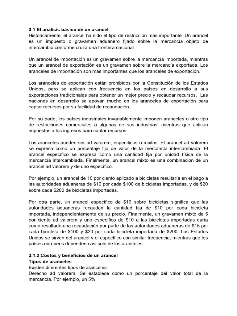 Análisis de Aranceles: Tipos y Efectos | PDF | Proteccionismo | Arancel