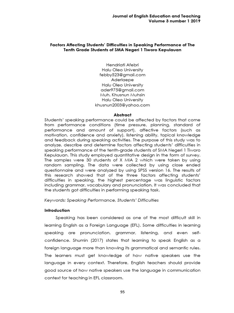 Factors Impacting EFL Speaking Skills | PDF | English As A Second Or ...