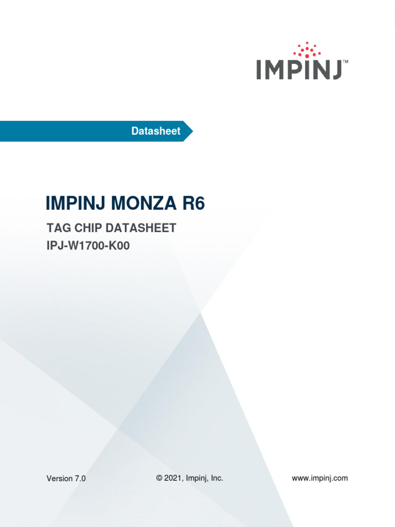 Impinj Monza R6 Tag Chip Datasheet V7 20210521 | PDF | Radio Frequency ...