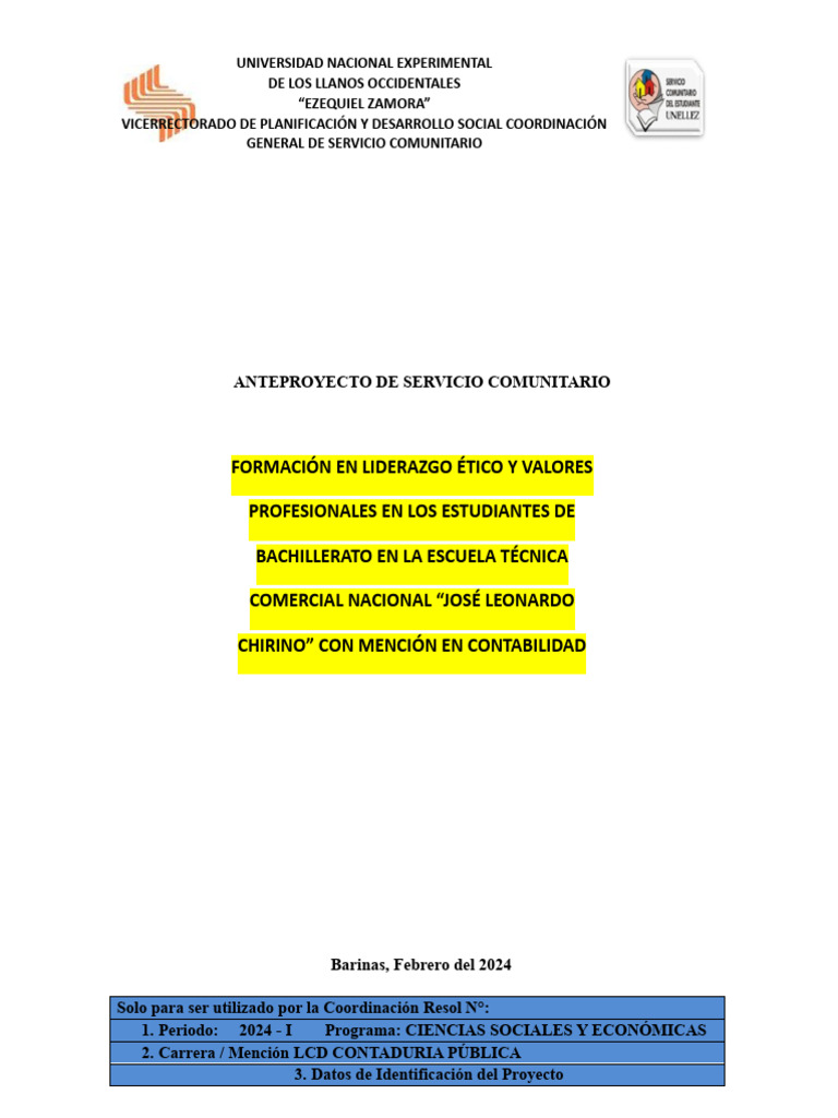 Formato de Ante Proyecto de Servicio Comunitario | PDF | Contabilidad ...