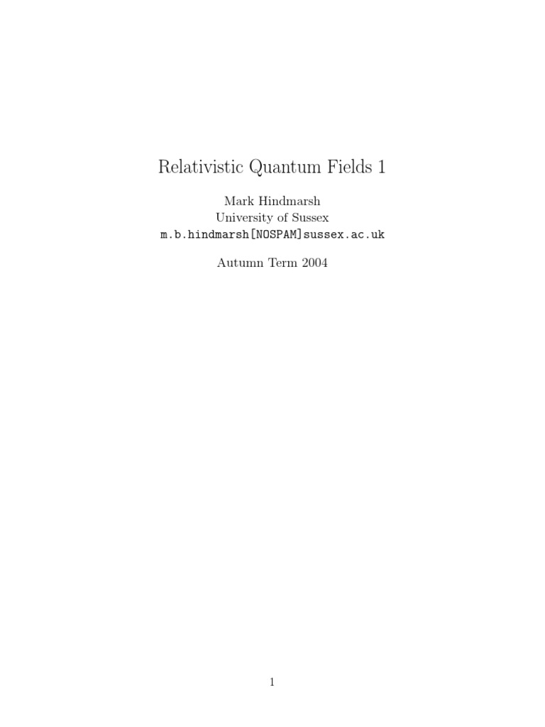 Relativistic Quantum Field Theory Course | PDF | Special Relativity ...