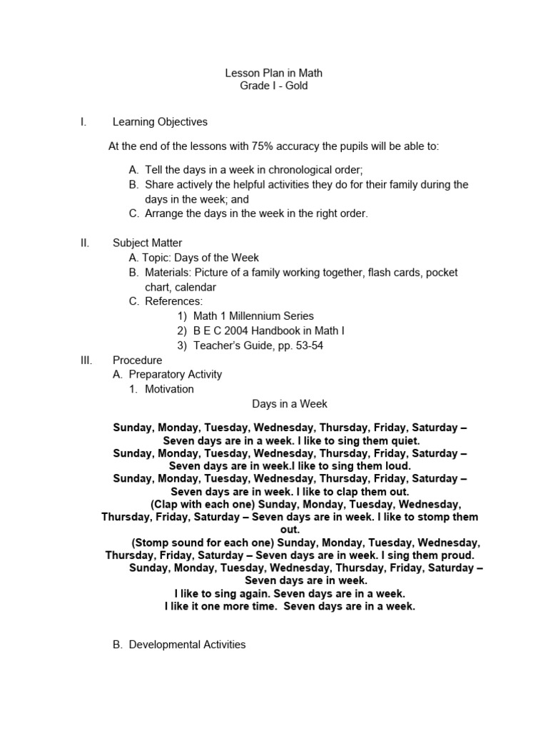 Example Lesson Plan in Math | PDF | Lesson Plan | Behavior Modification