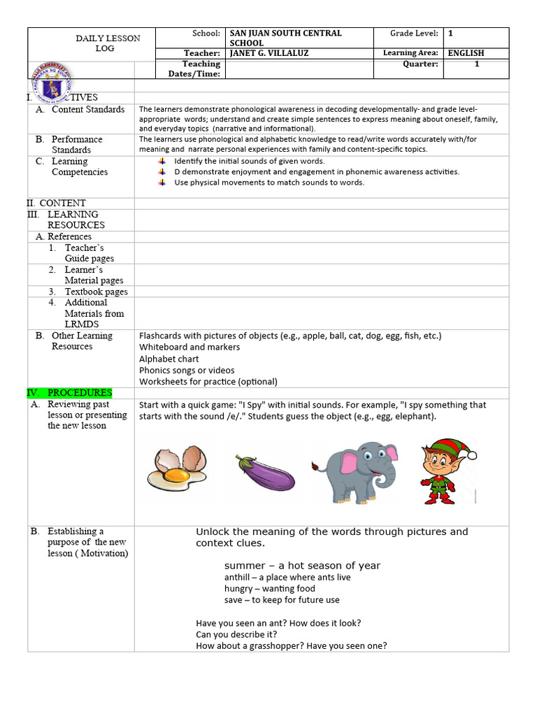 Grade 1 Reading Lesson Exemplar | PDF | Learning | Phonics
