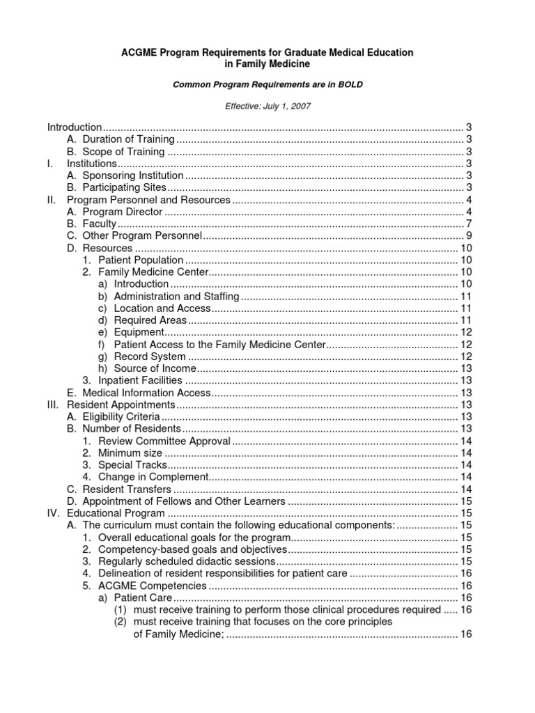 ACGME Program Requirements PDF Family Medicine Residency (Medicine)