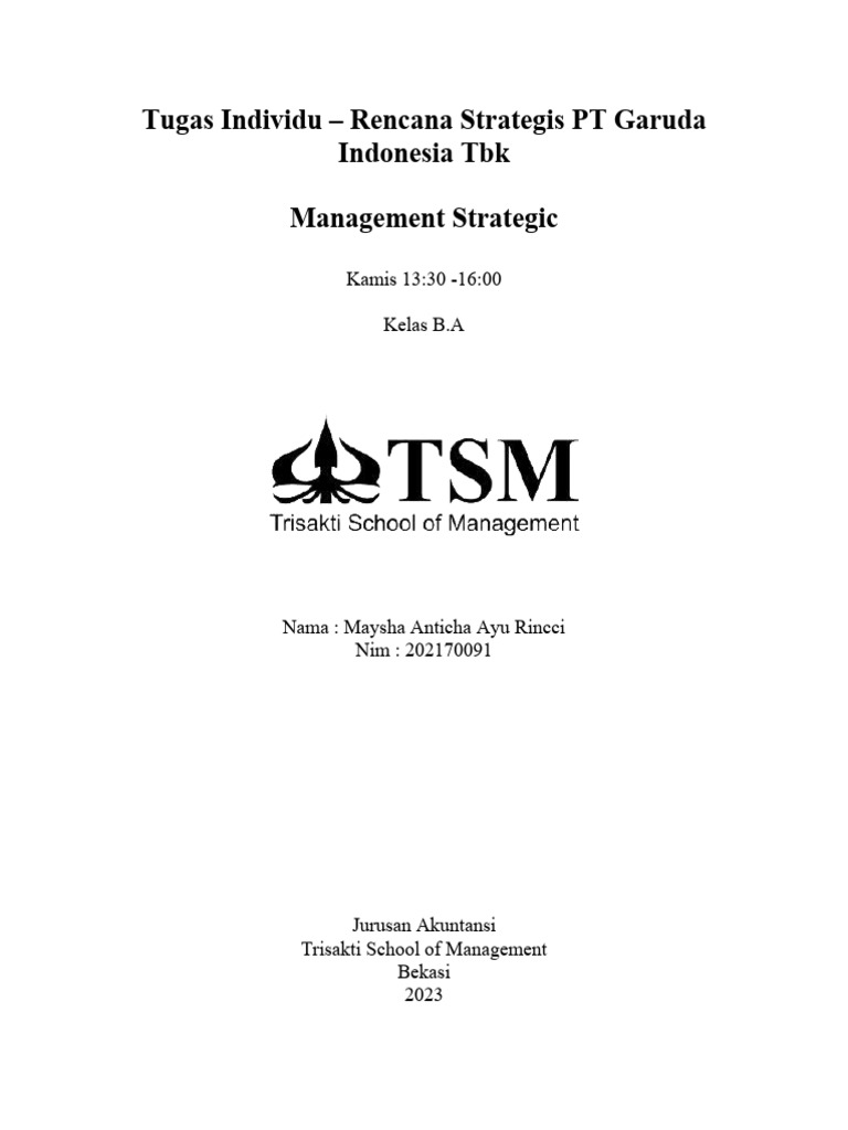 Maysha Anticha A R - Renstra PT Garuda Indonesia TBK | PDF | Bisnis