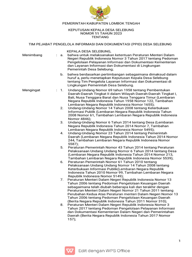 PPID Desa Selebung 2023 | PDF